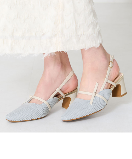 リブニット細ストラップパンプス/51114