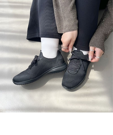 【軽量・黒】レースアップニットスニーカー/OT3765