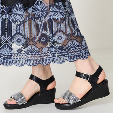 ラインストーンウエッジヒールサンダル/52210