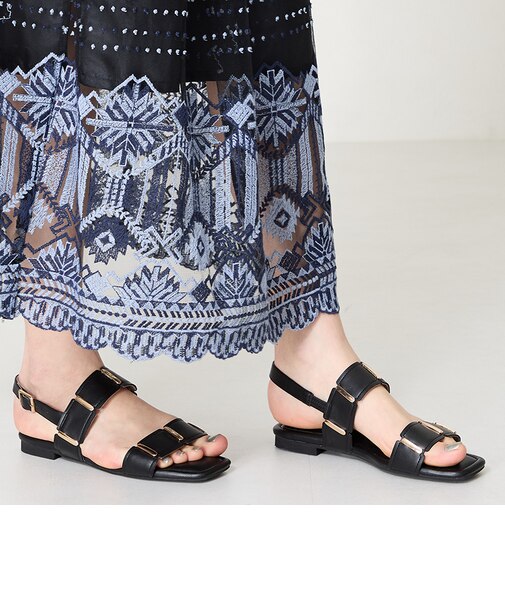 ゴールドモチーフフラットサンダル/52211