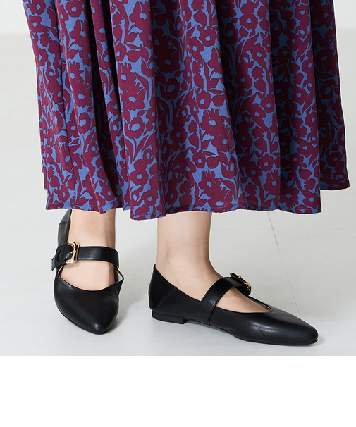 配色バックル柔らかフラットパンプス/52118