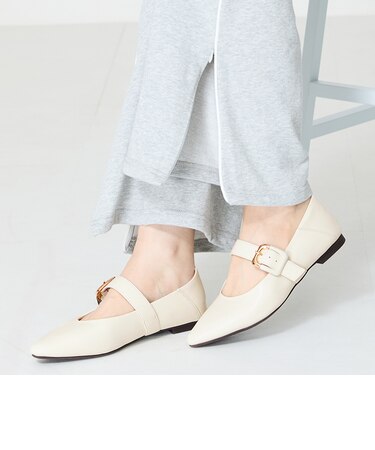 配色バックル柔らかフラットパンプス/52118