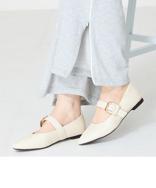 配色バックル柔らかフラットパンプス/52118