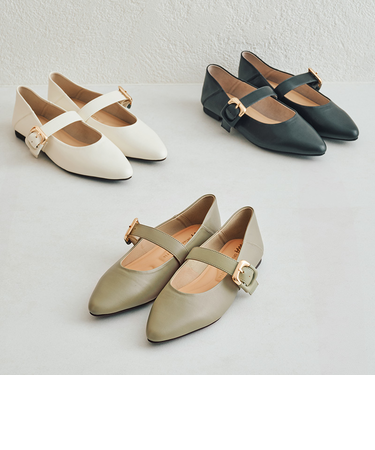配色バックル柔らかフラットパンプス/52118