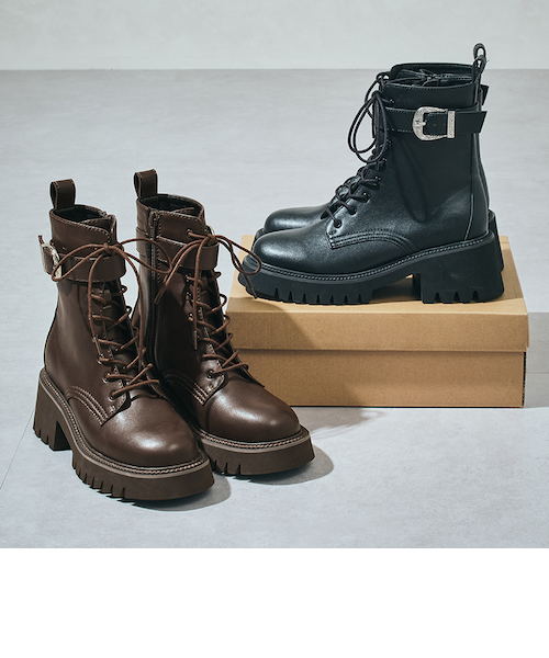 LIMI feu ミドルブーツ レースアップ ベルトストラップ LIMI feu ミドルブーツ レースアップ ベルトストラップ リミフゥ