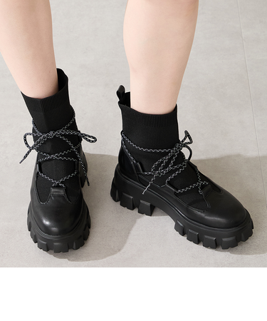 ボリュームソール編み上げニットブーツ/51406