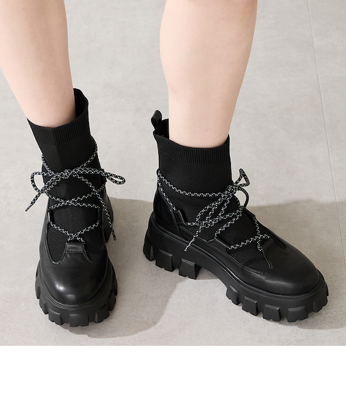 ボリュームソール編み上げニットブーツ/51406