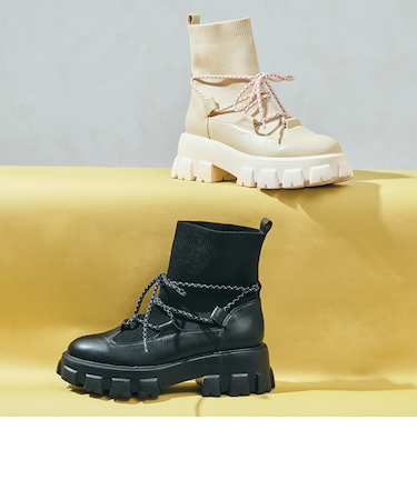 ボリュームソール編み上げニットブーツ/51406