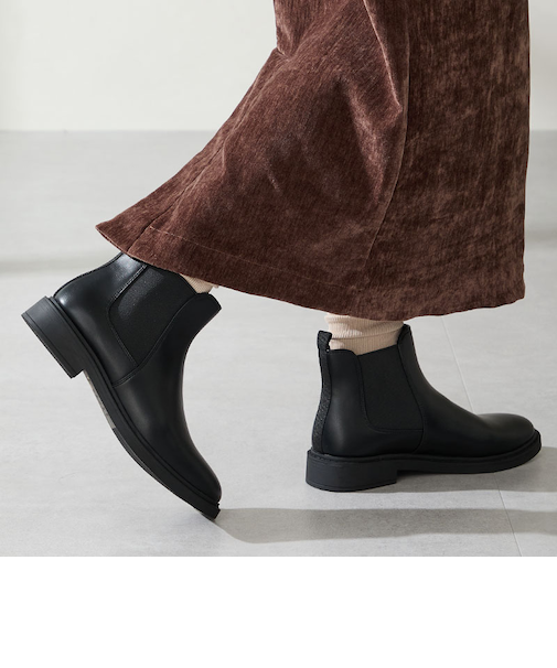 アーモンドトゥフラットサイドゴアブーツ