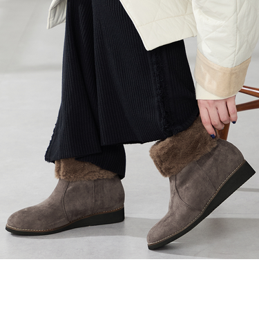 たっぷりファーウエッジソールブーツ/52411