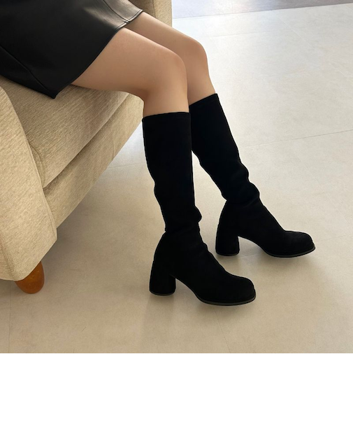 ピタッとフィットスエードヒールロングブーツ/55502