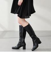 スクエアトゥチャンキーヒールロングブーツ/51501
