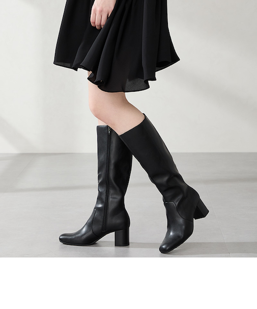 スクエアトゥチャンキーヒールロングブーツ/51501