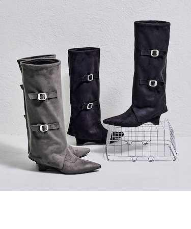 ベルトデザインスエードカバーロングブーツ/55505