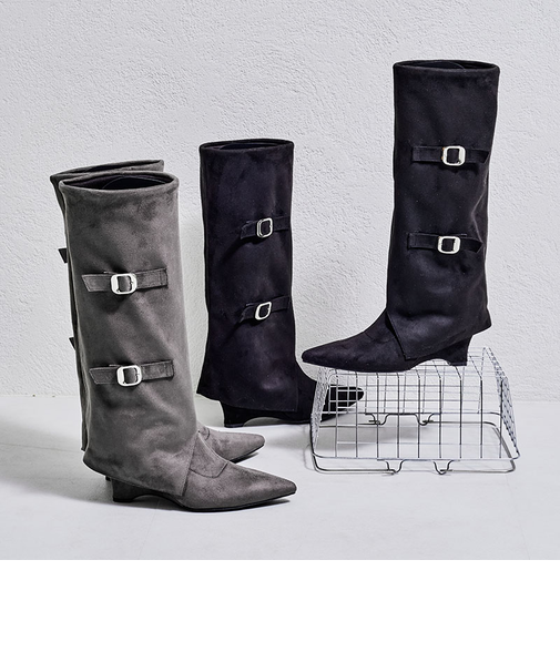 ベルトデザインスエードカバーロングブーツ/55505