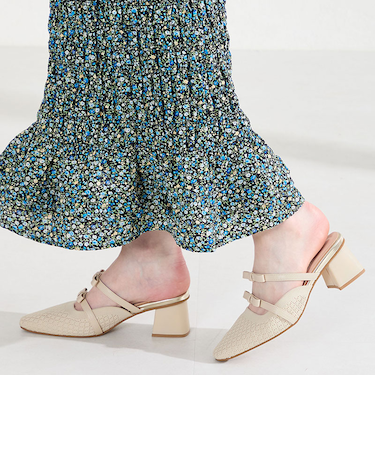 ダブルリボンニットミュールパンプス/61111