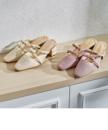 ダブルリボンニットミュールパンプス/61111