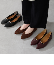 【シンプル 通勤 通学】ラインメタルパーツポインテッドトゥパンプス/55304