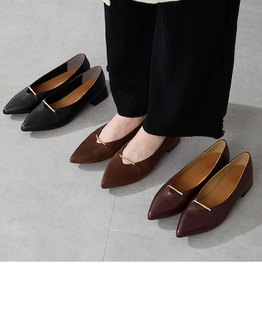 【シンプル 通勤 通学】ラインメタルパーツポインテッドトゥパンプス/55304