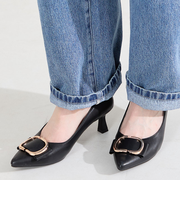 変形リボンモチーフヒールパンプス/61117