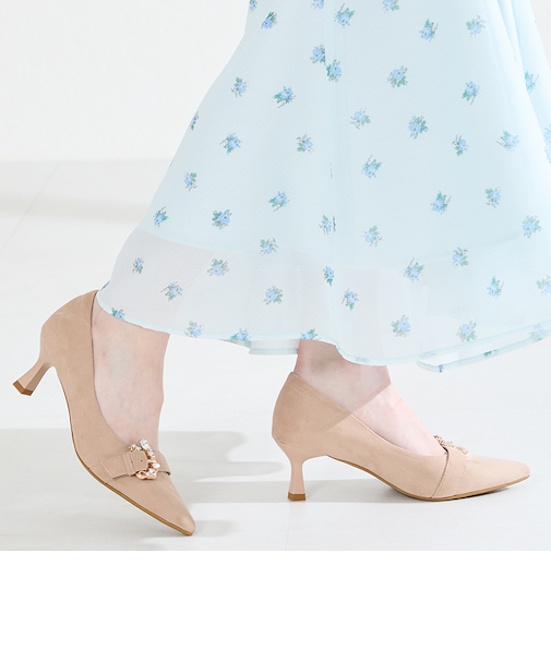 ビジューバックルヒールパンプス/61104