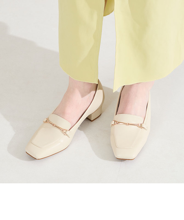 メタリックラインビットヒールローファー/62101