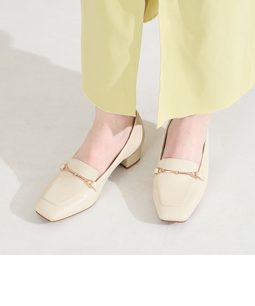 メタリックラインビットヒールローファー/62101