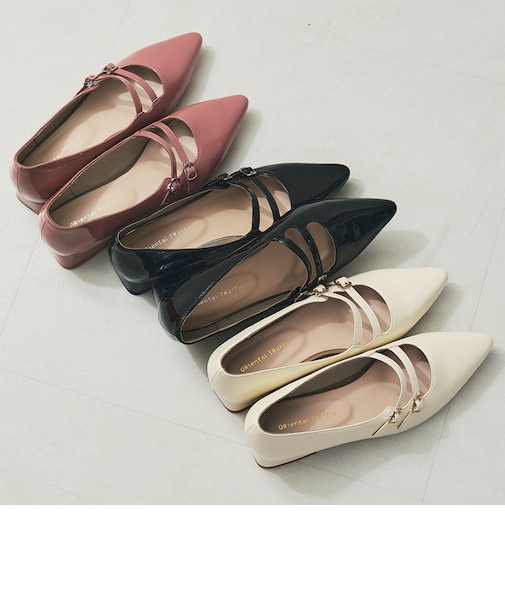 ダブルストラップポインテッドトゥパンプス/61118