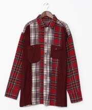 【チャイハネ】チェックパッチワークメンズシャツ