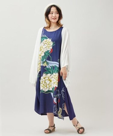 【チャイハネ】ペマルノースリーブワンピース&UVカーディガン2点セット