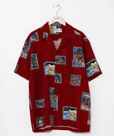 【カヒコ】TWO PALMS ポストカーズメンズアロハシャツ