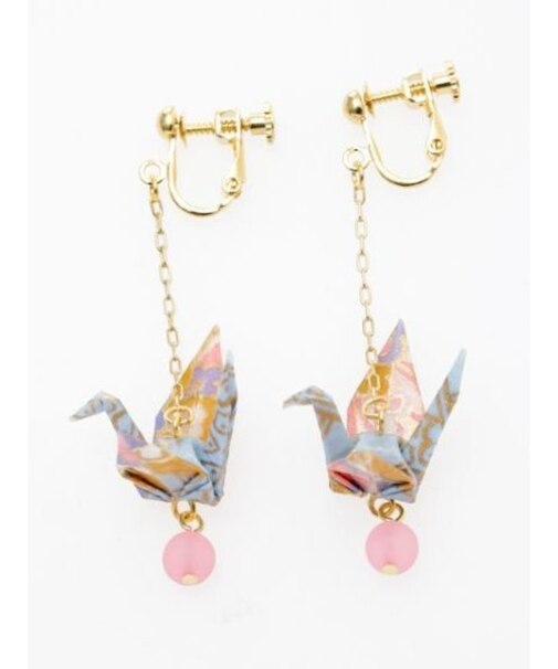 【カヤ】折鶴更紗イヤリング