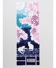 【カヤ】夜桜猫手拭