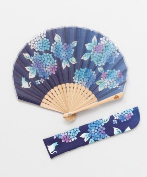 【カヤ】紫陽花猫扇子