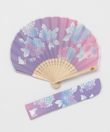 【カヤ】紫陽花猫扇子