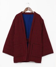 【カヤ】色衣格子メンズ半纏