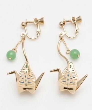 【カヤ】折り鶴 透け色イヤリング