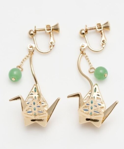 【カヤ】折り鶴 透け色イヤリング