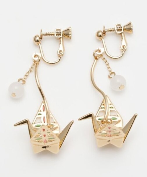 【カヤ】折り鶴 透け色イヤリング