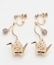 【カヤ】折り鶴 透け色イヤリング