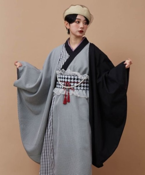 【カヤ】モガ格子振袖羽織