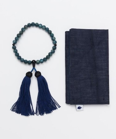 【岩座】【念珠】女性用藍染浅葱つづき珠[収納袋付き]