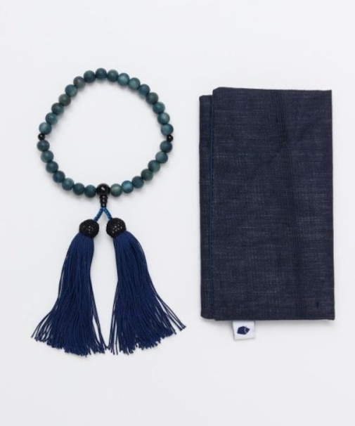 【岩座】【念珠】女性用藍染浅葱つづき珠[収納袋付き]