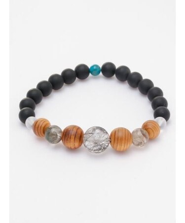 【岩座】屋久杉ブラックオニキスブレスレット　黒ルチル水晶