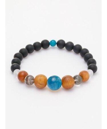 【岩座】屋久杉ブラックオニキスブレスレット　アパタイト