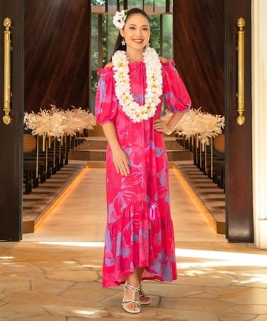 【マウナロア】Ocean Blue Bird プアアロアロVスリーブドレス