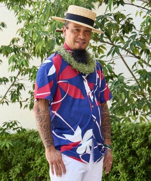 マウナロア】Ocean Blue Bird ティアレトアメンズシャツ｜マウナロアの