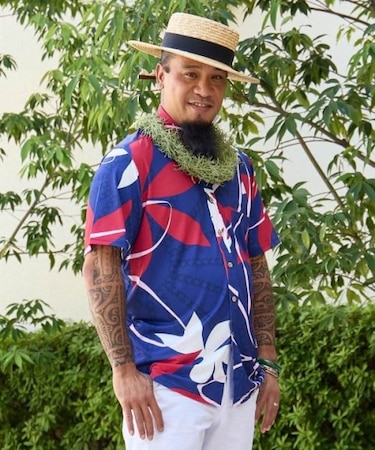 【マウナロア】Ocean Blue Bird ティアレトアメンズシャツ