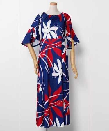 【マウナロア】Ocean Blue Bird ティアレトアスリーブドレス