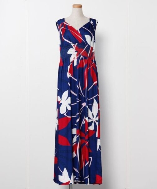 【マウナロア】Ocean Blue Bird ティアレトアノースリーブドレス